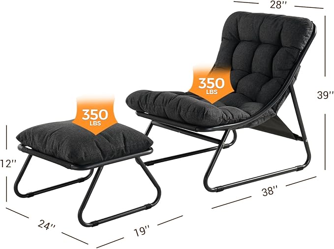 Grand patio Outdoor Chair with Ottoman, Comfy Lounge Chair with Puffy Cushion