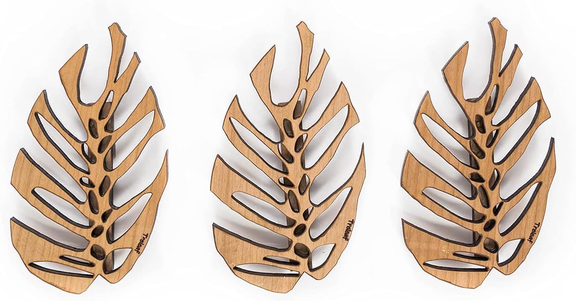 Treleaf Monstrella Wall Clips – Set of 3 Wooden Trellises for Indoor Climbing Plants – Self-Adhesive Plant Wall Fixtures to Create Green Walls – Perfect for Pothos & Vining Houseplants