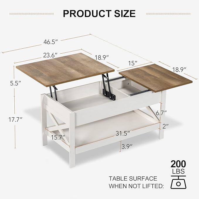 Lift Top Coffee Table with Storage, Small Coffee Table with Hidden Compartment