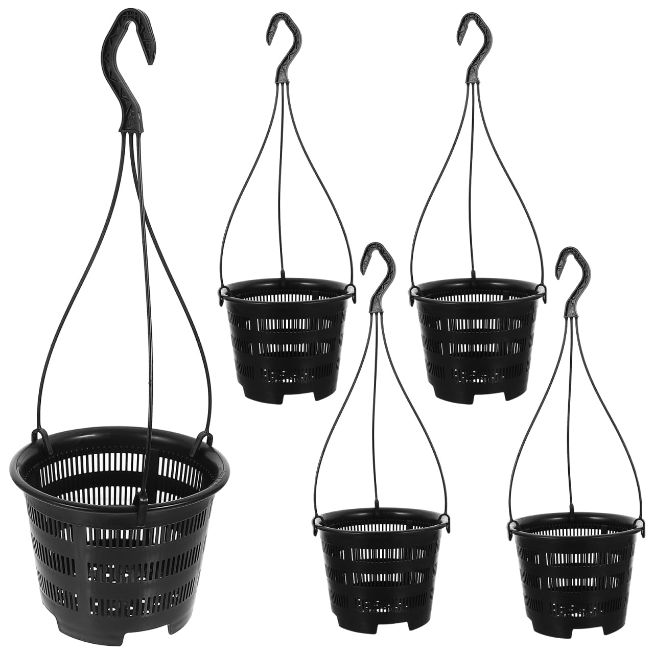 DOITOOL 5 Sets Hanging Flower Pots Plastic Planters with Hooks for Indoor Outdoor Balcony Garden Decor 6.29X6.29X17.71 Inch Black Hanging Planters for Orchid and Succulent Plants