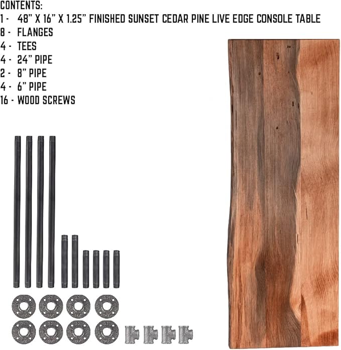 Restore by Pipe DÉCOR Live Edge Wood Console Table 48 in. x 16 in. x 34 in.