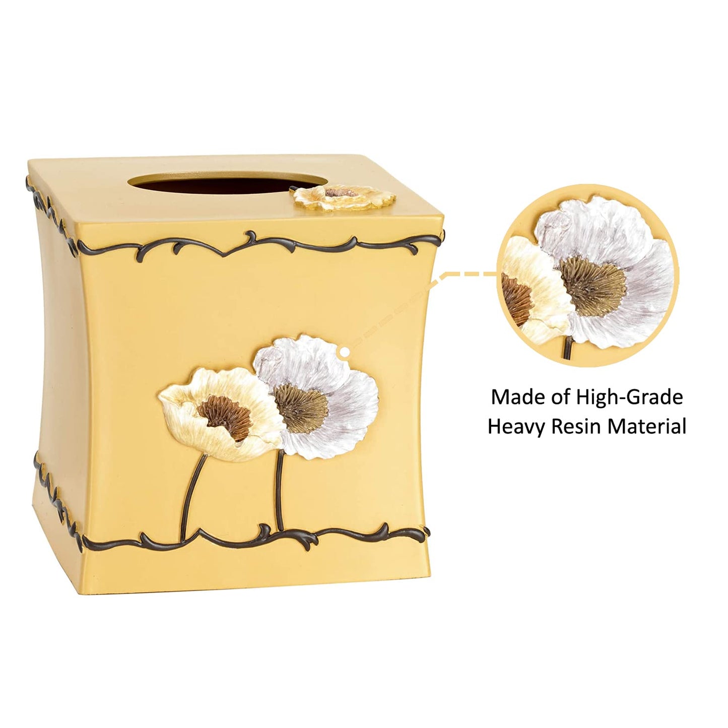 Resin Tissue Box Cover for Modern Home Decor - Minimalist Square Tissue Box Holder for Guest Room, Bedroom, Bathroom, Tabletop & Office - Durable and Aesthetic Tissue Holder, Poppy Fields