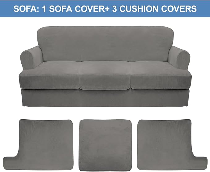 CUCRAF Cushion Sofa Cover 4 Piece Slipcovers, Soft Thick Velvet Couch Cover