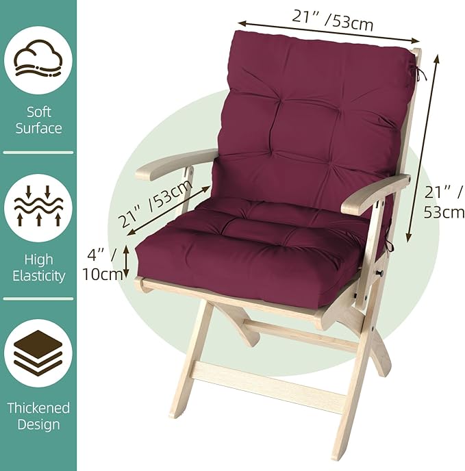Outdoor Chair Cushion, High Back Soft Seat Pad