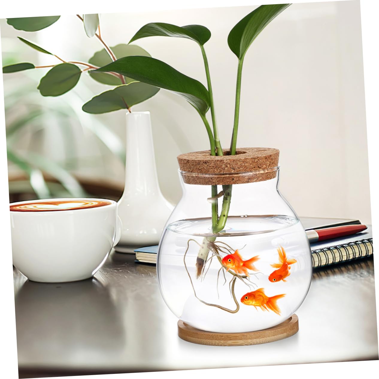 Kisangel Hydroponic Glass Vase Wooden Base for Indoor Plant Propagation Desktop Terrarium for Flower Arrangements and Root Growth Display