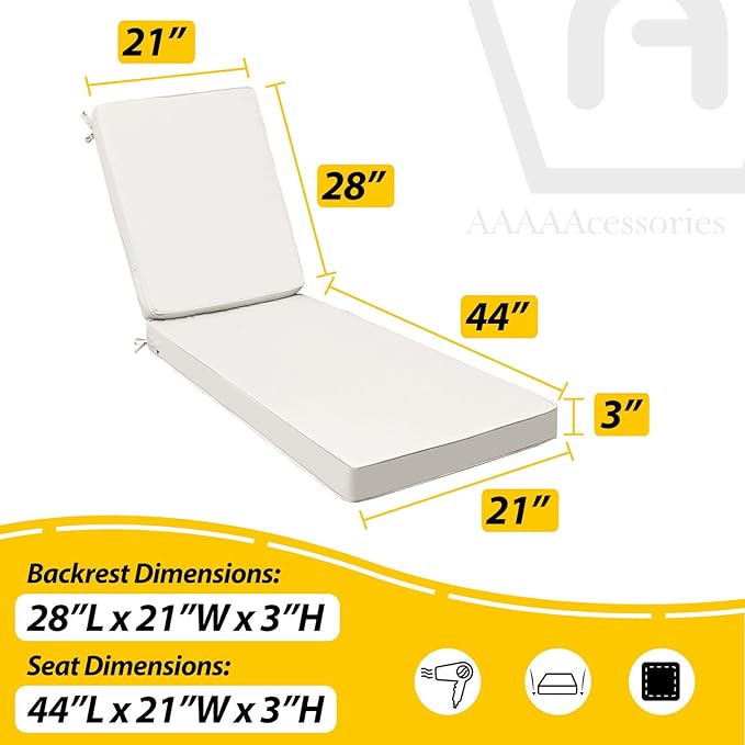 AAAAAcessories Outdoor Chaise Lounge Cushions, Fade-Resistant, Waterproof Patio