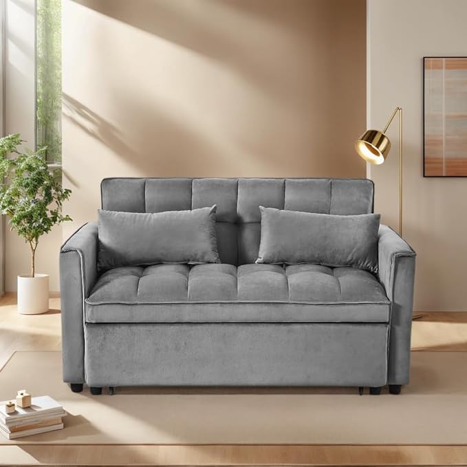 Ball & Cast 53" Sleeper Sofa, 3-in-1 Convertible Pull Out Couch, Velvet Loveseat