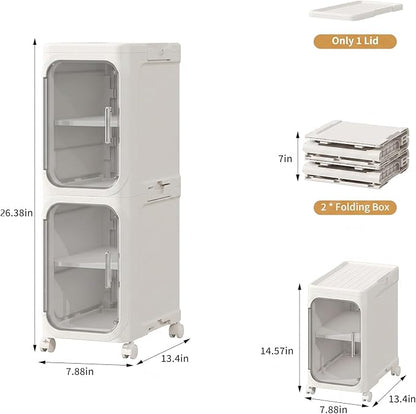 2-Tier Narrow Storage Cabinet, Slim Bathroom Storage Cabinet with Adjustable Shelves and Wheels, Narrow Organizer for Small Space, Bathroom, Kitchen, Laundry, White