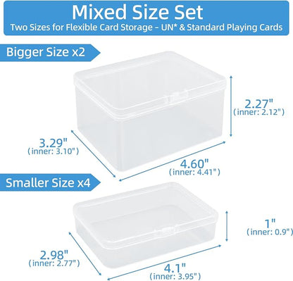 neotidy Playing Card Storage Box Set of 6, Clear Plastic Playing Card Cases Organizer with Snap Lid, Mixed Sizes Card Game Storage for UN* Cards, Standard Decks, Trading Cards, Card Game Holder Case