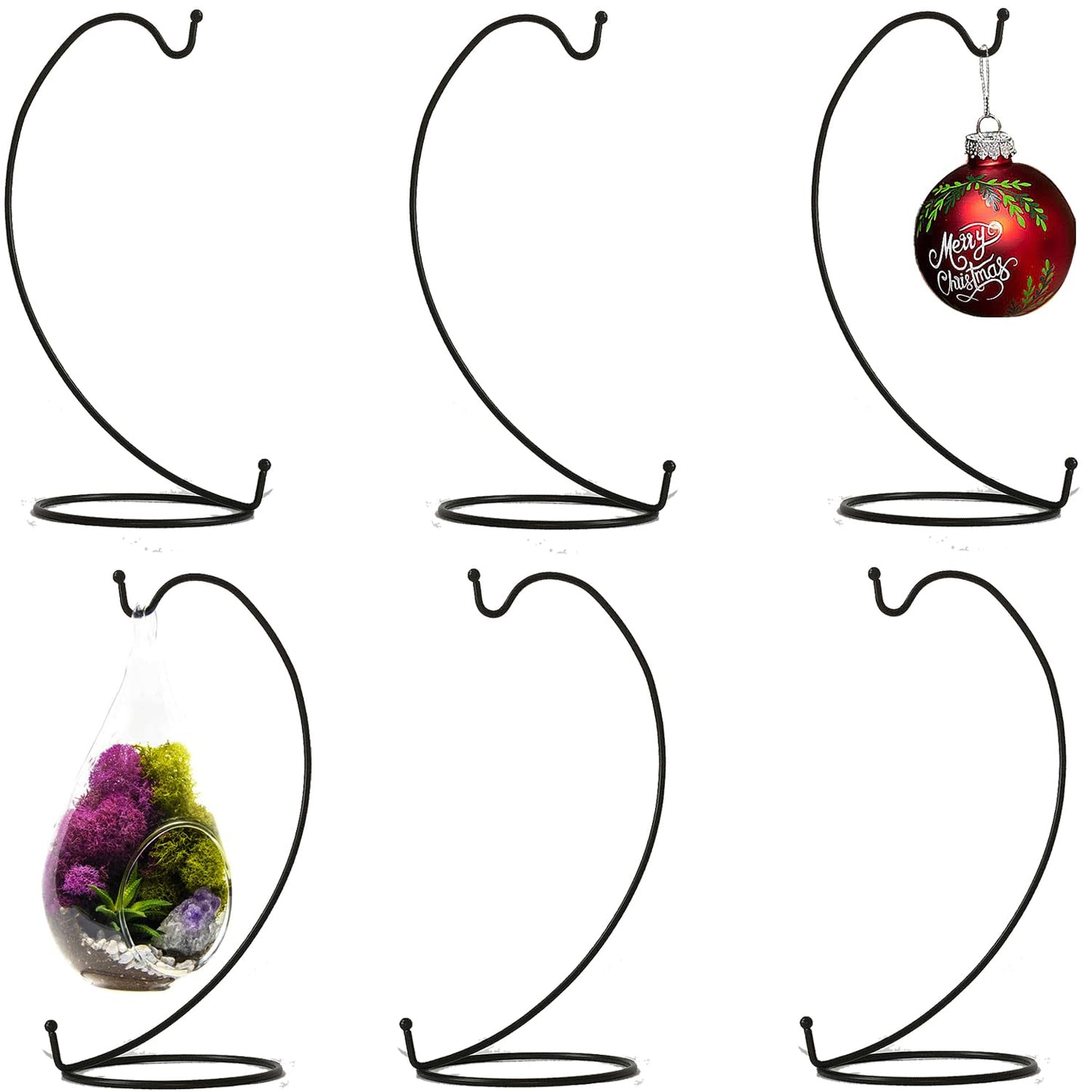 Ornament Display Stand,6 PCS Air Plants Holder, Planter Terrariums Hanger, Black Iron Wire Hanging Hook for Glass Crystal Witch Ball,Easter Christmas Decoration,Wedding Party Office Home Decor