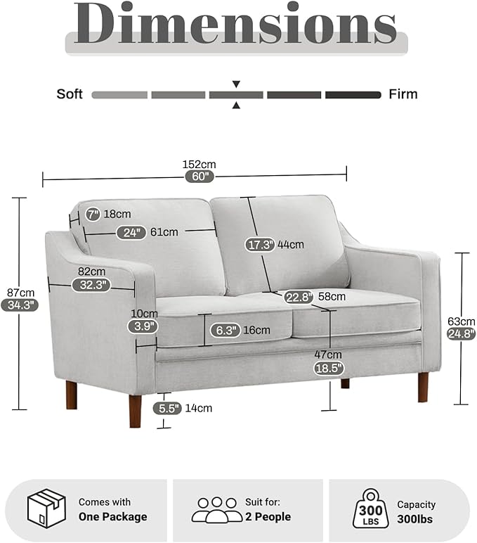 Kingfun 56" Chenille Sofa, Loveseat Couch, Mid Century Modern Love Seat Couches
