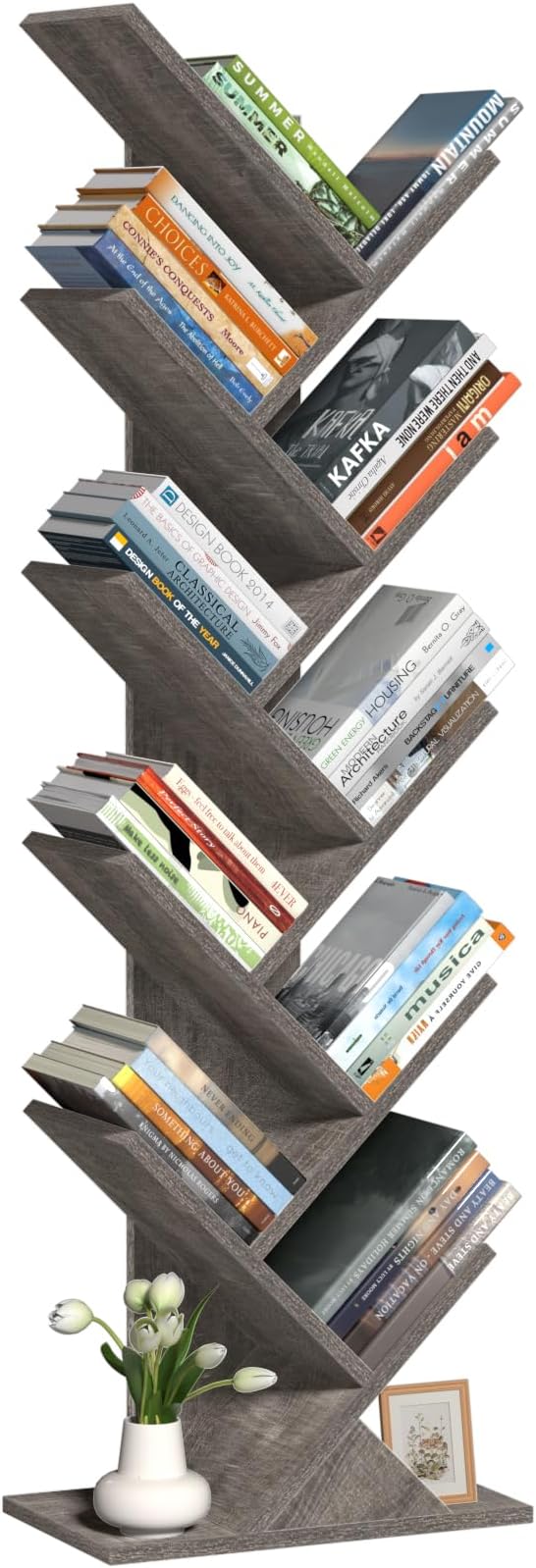 SHEEPAM 10 Tier Tree Book Shelf, Floor Standing Wood Bookshelf