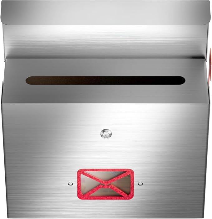 Stainless Steel Wall-Mount Mailbox for House,Rust-Proof Metal Mail Boxex, Large Capacity Post Box,Mailboxes for Outside(Rectangle with Lock)