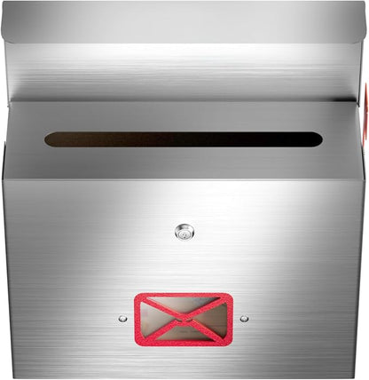 Stainless Steel Wall-Mount Mailbox for House,Rust-Proof Metal Mail Boxex, Large Capacity Post Box,Mailboxes for Outside(Rectangle with Lock)