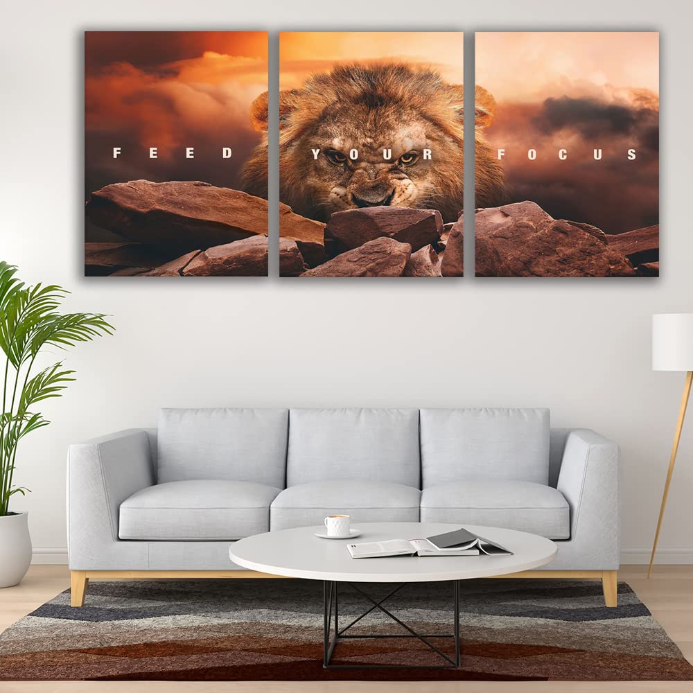 Motivational Wall Art Inspirational Wall Art 3 Pieces Canvas Poster Wall Painting Lion Artwork for Living Room Bedroom Home Decor Prints Pictures Office Wall Decor Framed Ready to Hang 36''Wx 16''H