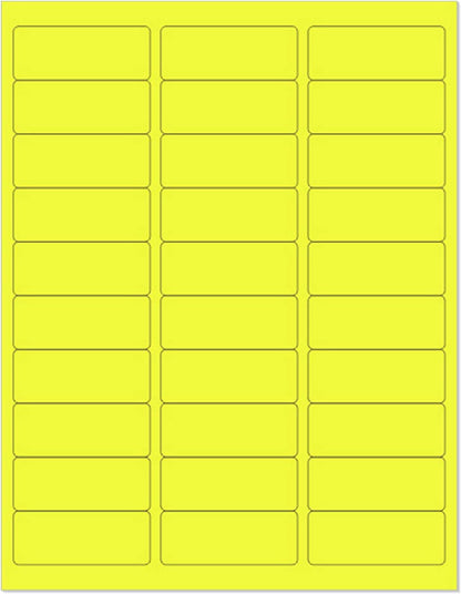8-1/2 x 11" Neon Color High Light Fluorescent Labels for Laser & Inkjet Printer (Yellow Fluorescent, 1" x 2-5/8" - 30 Per Page | 30,000 Labels)