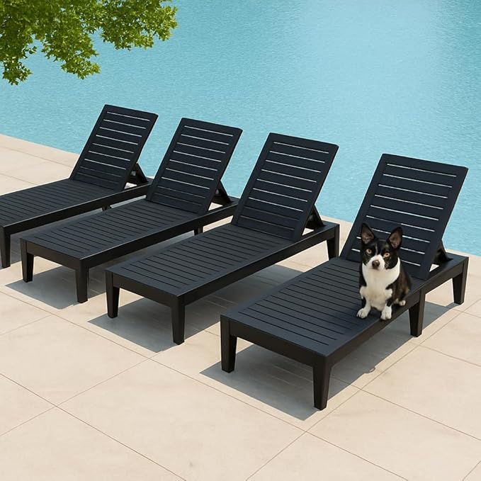 Outdoor Chaise Lounge Chairs Set of 4, 5-Position Adjustable Tanning Lounge