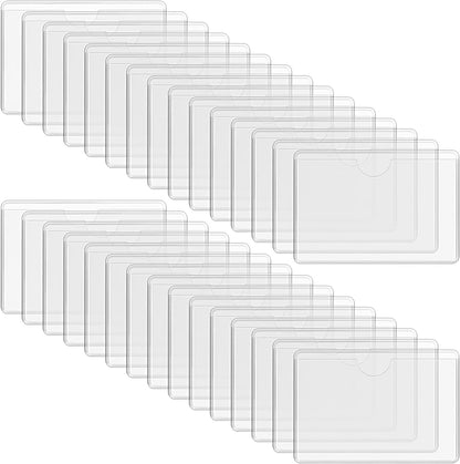 Crystal Clear Self-Adhesive Business Card Pockets and Top Open Library Card Pockets - Ideal for Organizing and Protecting Cards, Photos, and Labels. Includes 100 Pieces