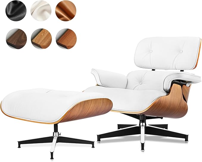 Top Grain Leather, Mid Century Chaise Lounge Chair and Ottoman, Reading Chair