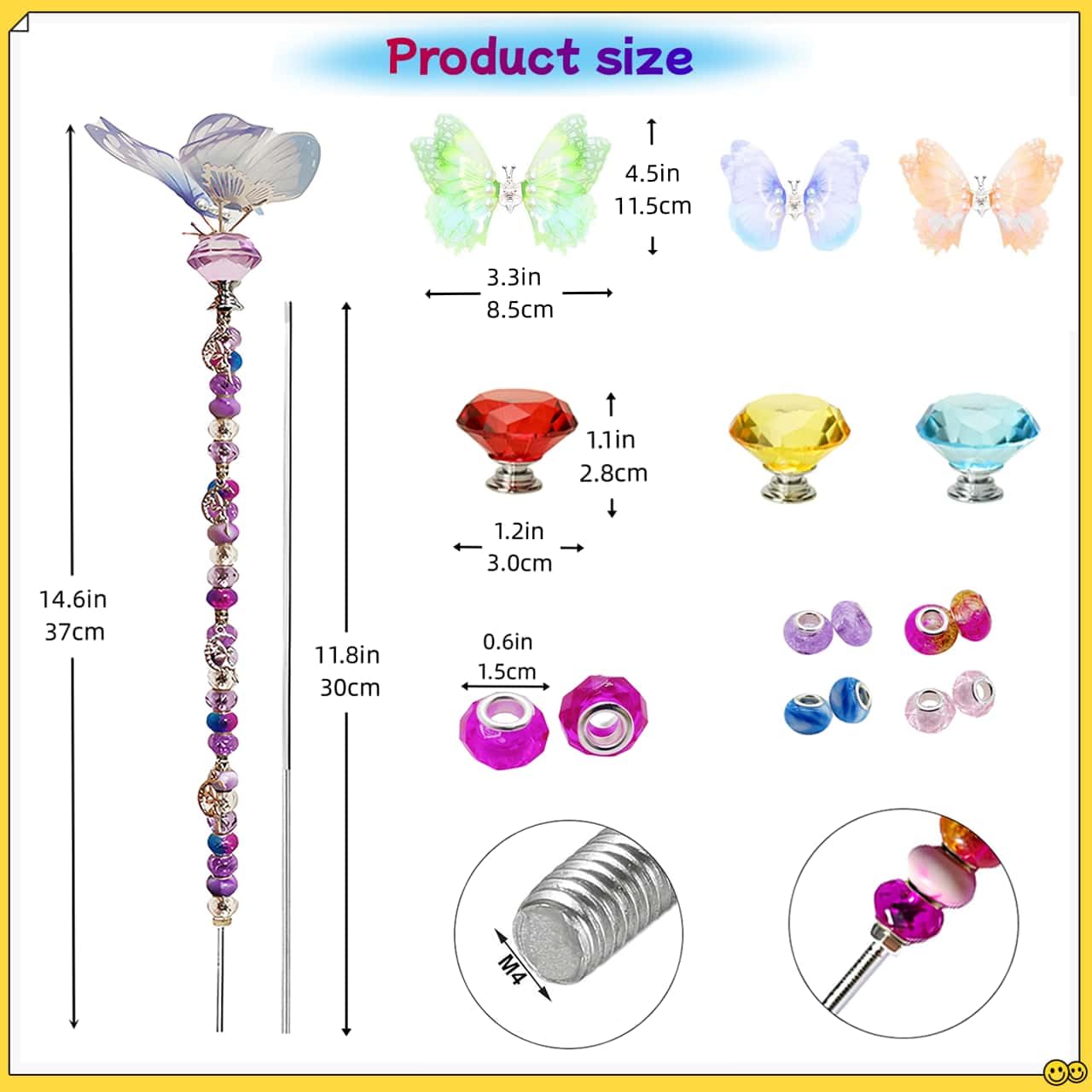 200Pcs DIY Butterfly Garden Stakes Kit - Fairy Wand Garden Stake Beads Kits, Fairy Garden Accessories Kit for Outdoor, Beadable Items (Butterfly)
