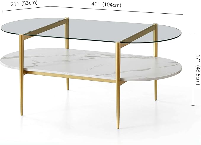 LumFurn Oval Coffee Table, Mid-Century Modern Design, L41 x W21 x H17 inch