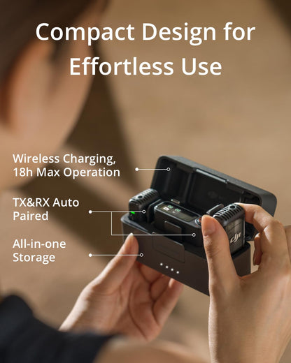 DJI Mic 2 (2 TX + 1 RX + Charging Case), Wireless Lavalier Microphone, Intelligent Noise Cancelling, 32-bit Float Internal Recording, 820 ft.(250m) Range, Microphone for iPhone, Android, Camera