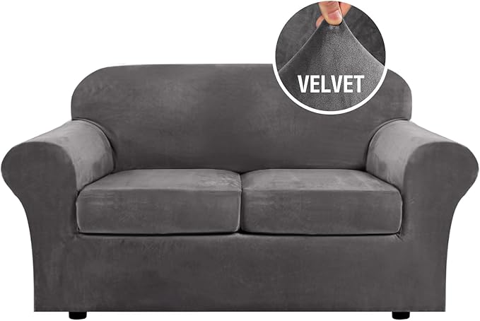 H.VERSAILTEX Real Velvet Plush 3 Piece Stretch Sofa Covers Couch Covers