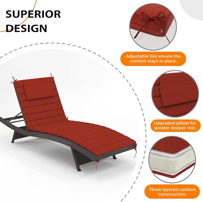 Sundale Outdoor Olefin Quilted Lounge Cushion Set of 4, Patio Foldable Chaise