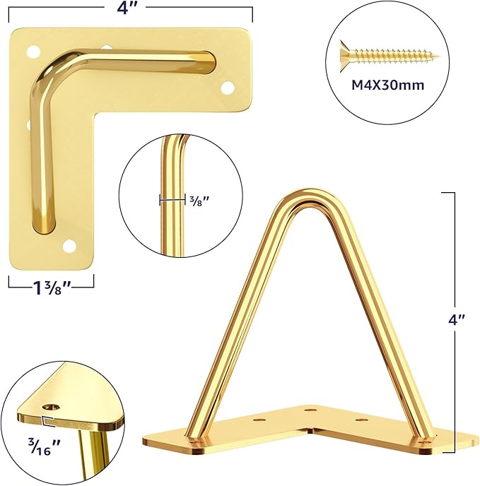 SMARTSTANDARD 4 Inch Hairpin Furniture Legs, 3/8'' Rods Metal Home DIY Projects