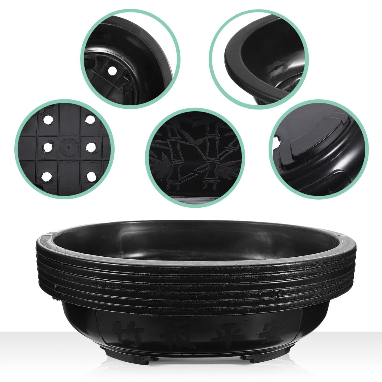 ERINGOGO 6 PCS Bonsai Training Pots, 15'' Oval Bonsai Planter Pot with Drainage Hole, Plastic Large Deep Flower Pot Plants Growing Pots for Nursery, Garden, Balcony