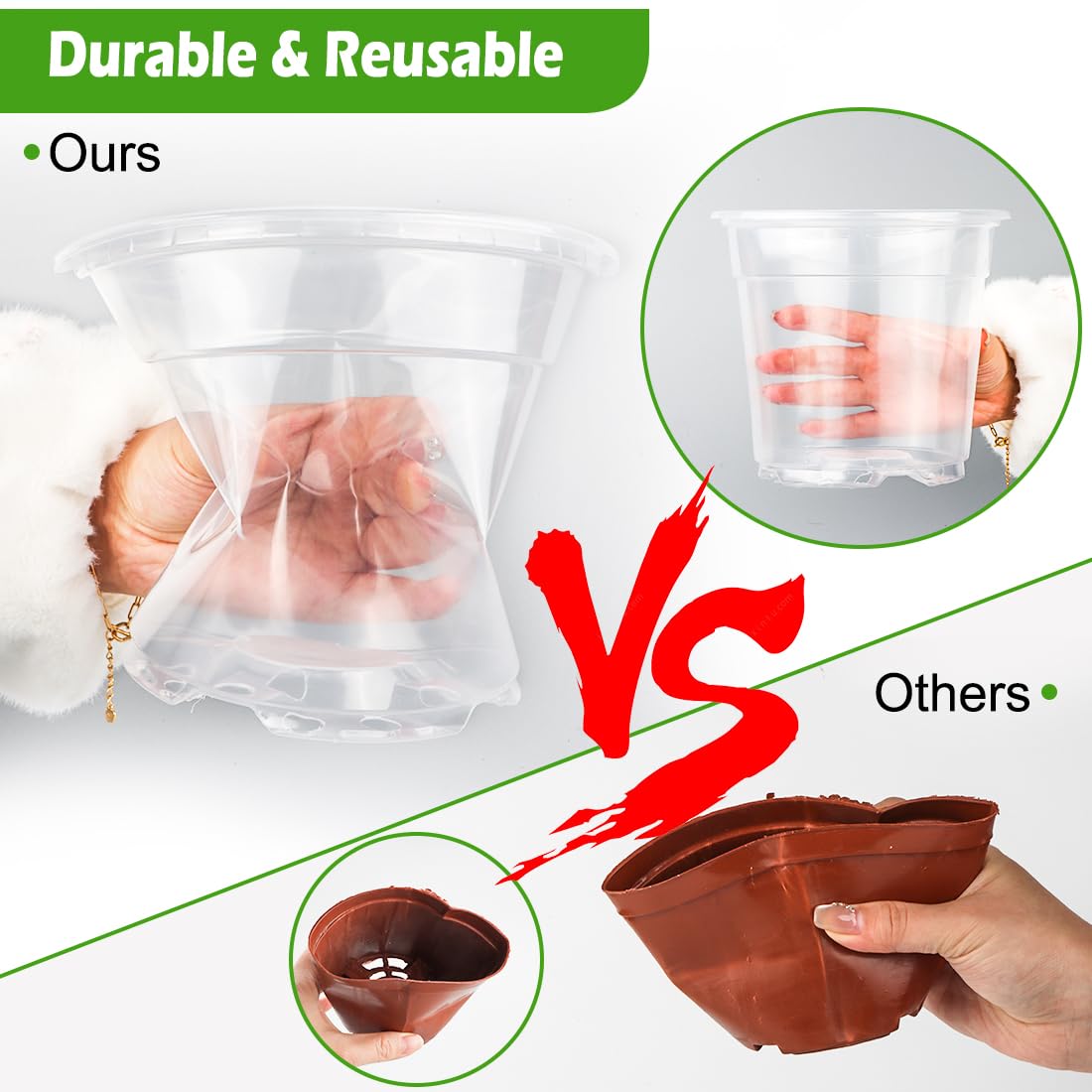 RooTrimmer 6 Inch Clear Nursery Pots with Humidity Dome, 30 Pack Reusable Seed Starter Pot with Drainage Holes, Transparent Plastic Plant Seedling Pots for Propagation Indoor Plants Outdoor Gardening