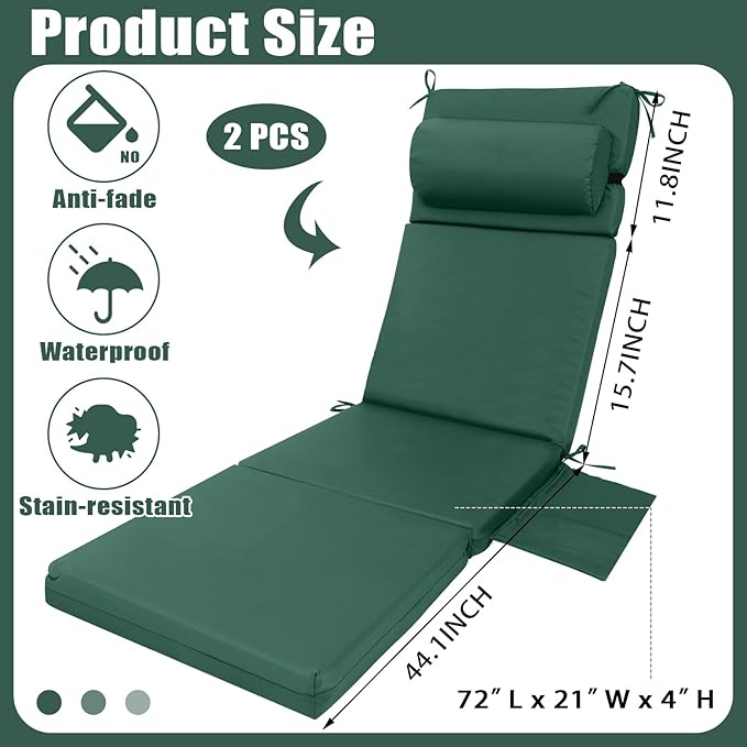 Wenqik 2 Pcs Outdoor Chaise Lounge Cushion