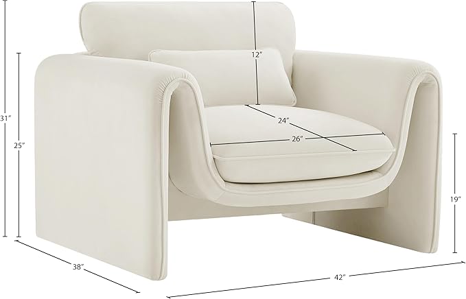 Meridian Furniture 199Cream-C Sloan Collection Modern | Contemporary Velvet