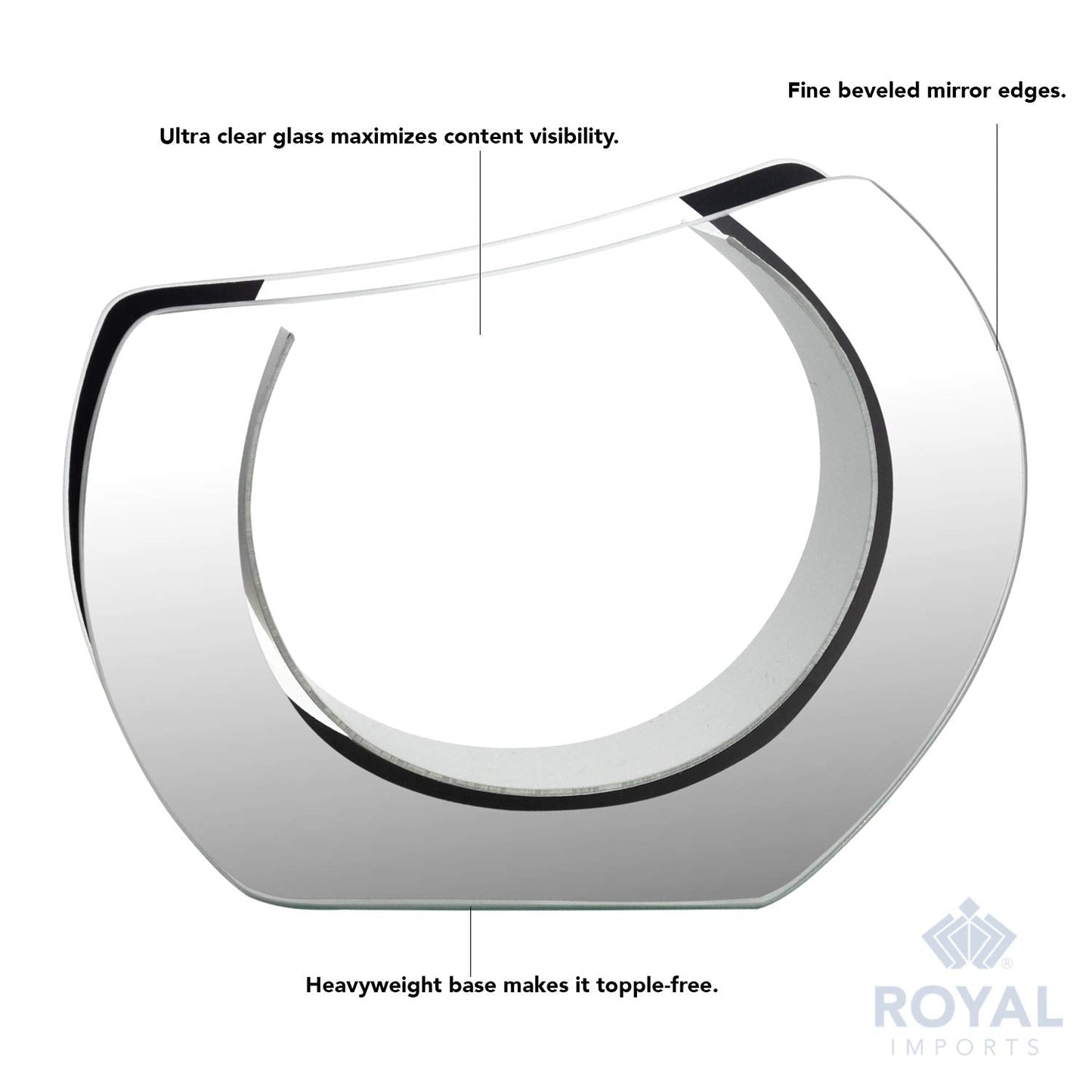 Royal Imports Flower Mirror Glass Vase -Round Angled, 9.25"x11.75" - Decorative Modern Floral Centerpiece Accent for Home Decor Living Room Bathroom, Kitchen, Fireplace, Table, Entryway, Wedding