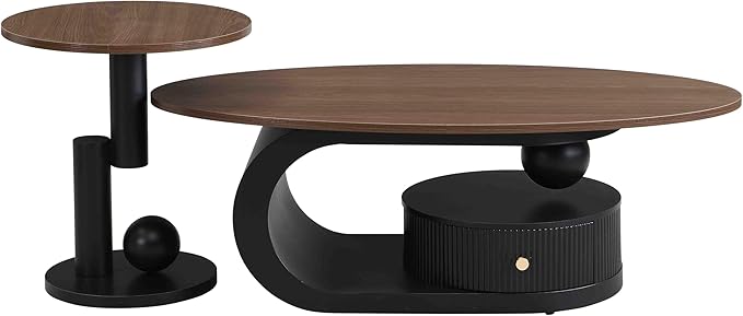 Modern Oval Coffee Table Set of 2, Wood Living Room Accent Coffee Table and