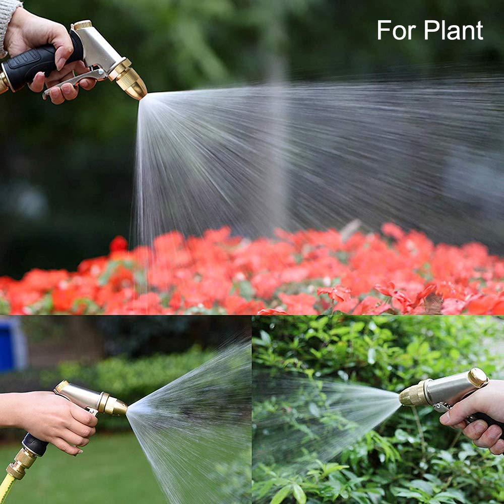FANHAO Garden Hose Nozzle, 100% Heavy Duty Metal Spray Nozzle High Pressure Water Nozzle with 4 Patterns for Watering Garden, Washing Cars and Showering Pets - Full Brass Nozzle & Non-Slip Grip