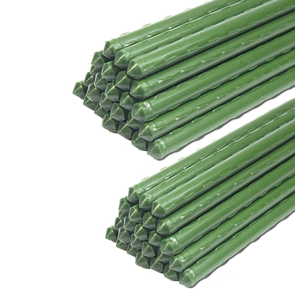YIDIE Sturdy Metal Garden Stakes 4 Ft Tomato Cage Plastic Coated Steel Plant Sticks for Tomatoes,Trees,Cucumber,Fences,Beans,Pack of 50
