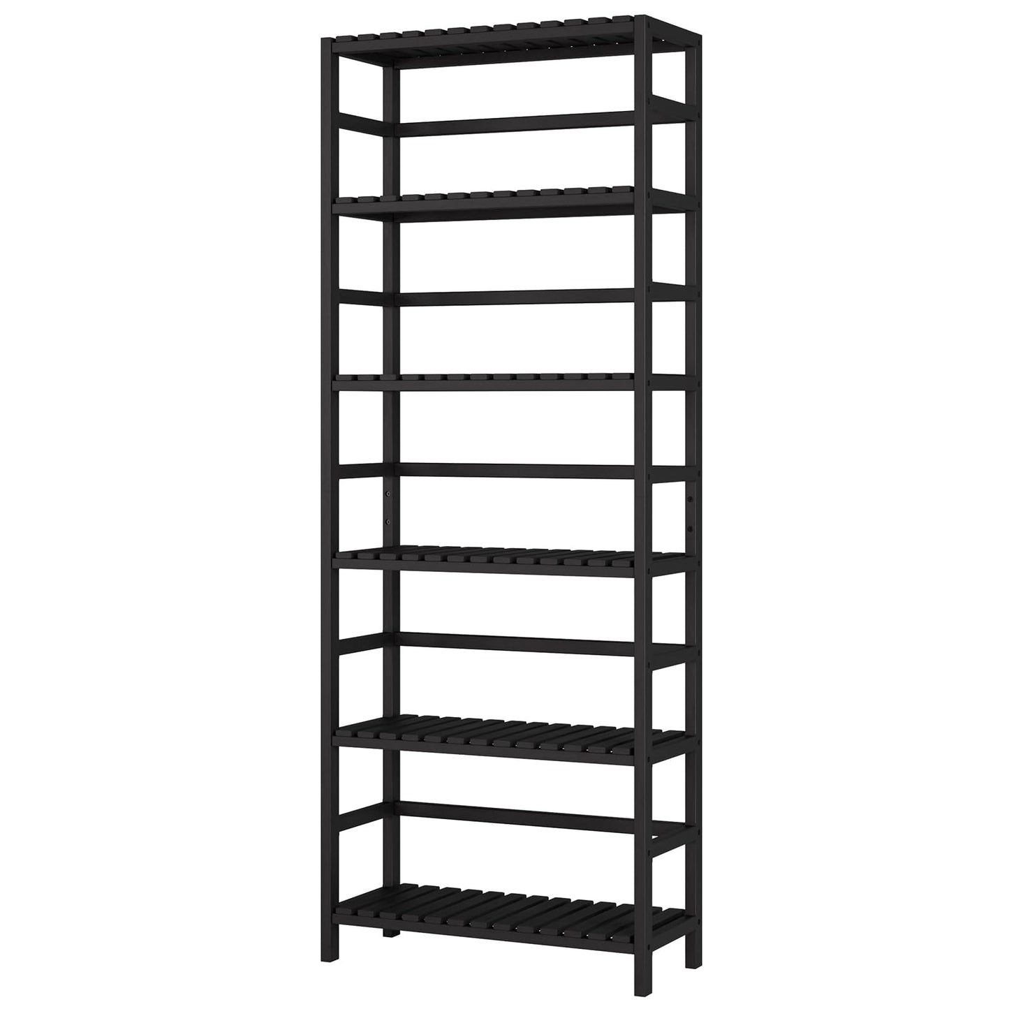 Bamjoy Bamboo Shelf, 6-Tier Bookshelf Adjustable Storage Shelves, Tall Shelving Unit Plant Stand, Storage Rack for Bathroom Home Office Living Room Kitchen, 23.6W x 10.2D x 63.4H Black