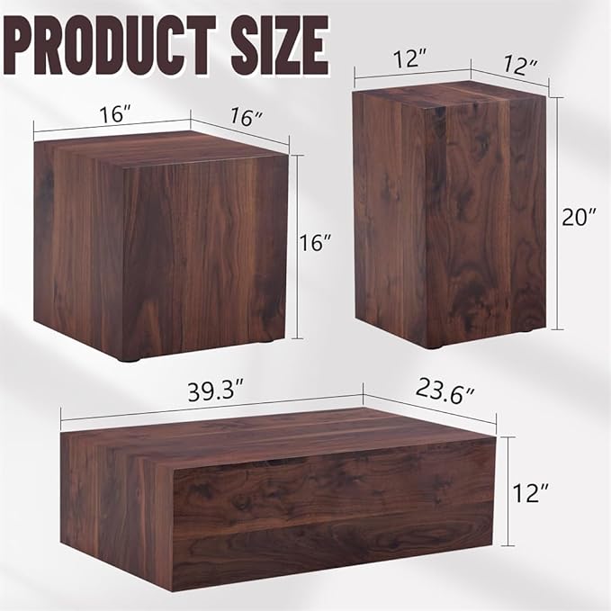 Coffee Table Set for 3, Modern Living Room Table Set, Wood Center Table Set