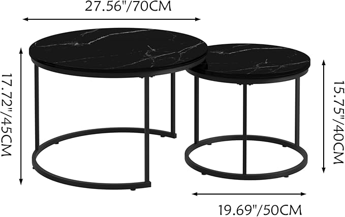 Homy Casa 27.6inch Round Coffee Table Set of 2, Modern Nesting Coffee Tables