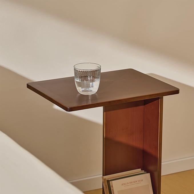 RECCI Solid Bamboo C-Shaped End Table Set of 2