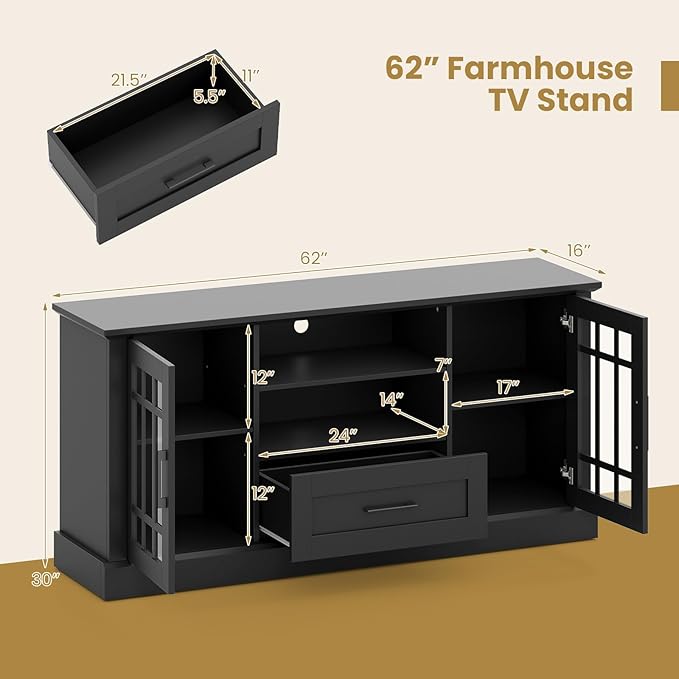 Giantex Farmhouse TV Stand for 65/70 Inch TV, Tall Entertainment Center