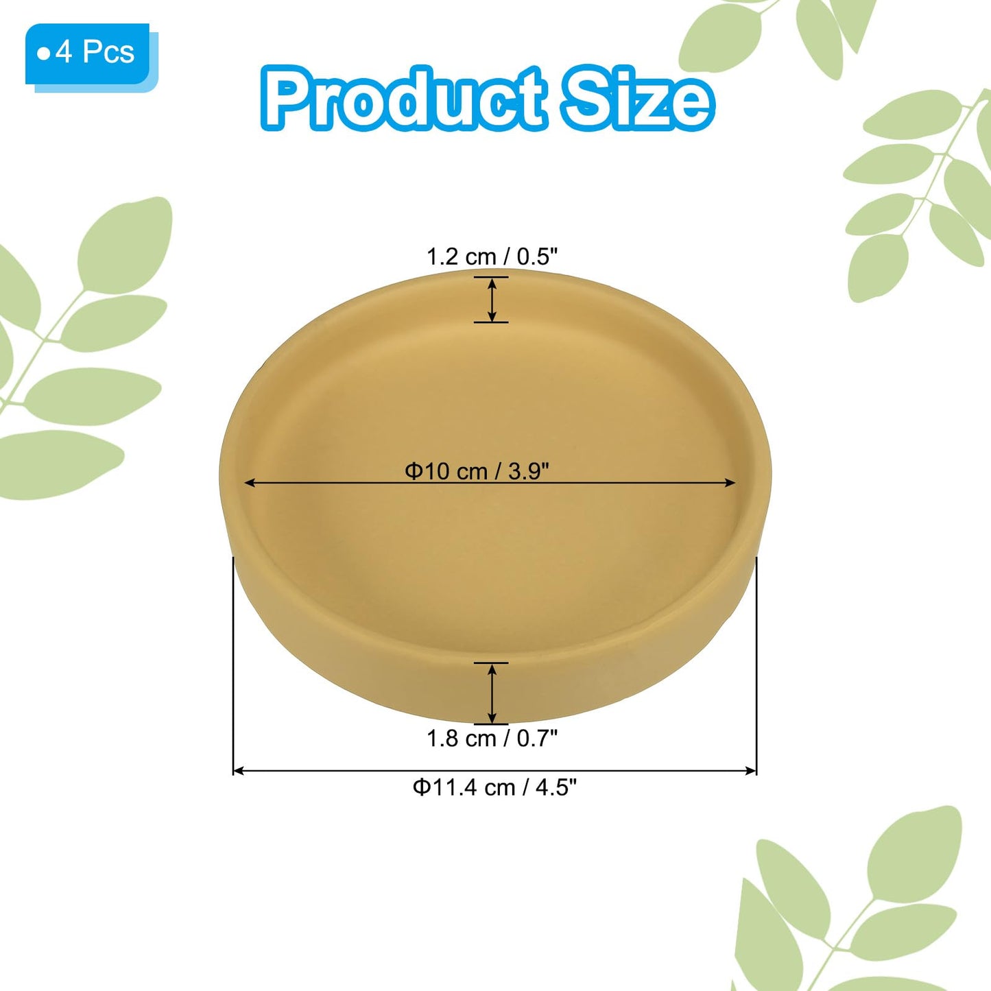 PATIKIL 4.5 Inch Round Ceramic Plant Saucer, 4 Pack Plant Saucer Tray Flower Planter Drip Tray for Indoors Outdoors Patio Balcony, Yellow