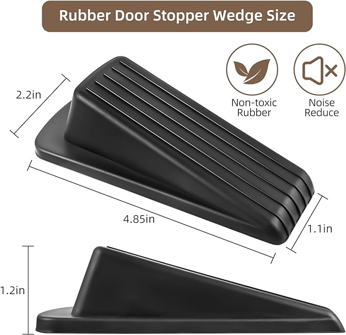 JZWBLILY Door Stoppers for Bottom of Door on Floor, Premium Rubber Door Stopper Wedge, Floor Sturdy Stackable Door Stops for Carpet Heavy Duty Door, Door Gaps (Black, 4 Pack)