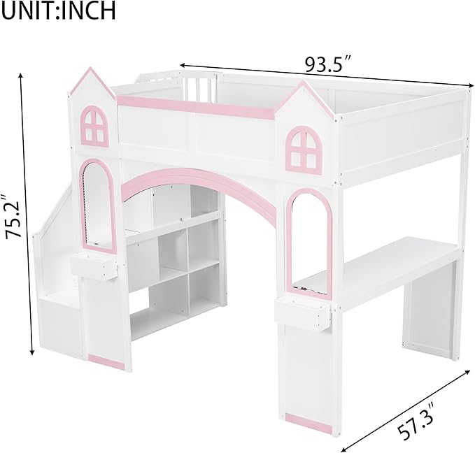 Princess-Themed Castle Loft Bed