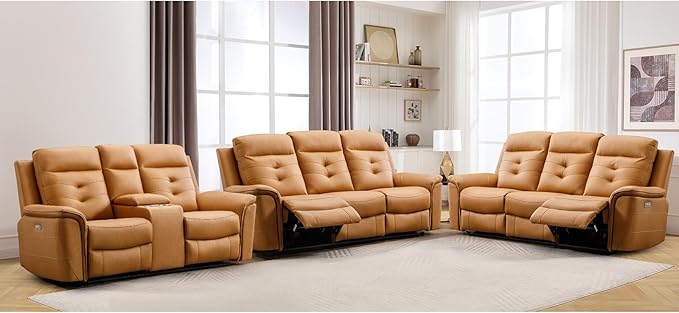 ANJ 3-Piece Faux Leather Power Recliner Sofa Set