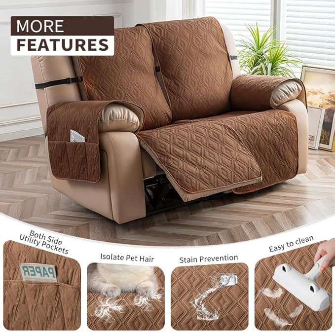 Genina Waterproof Loveseat Recliner Cover Non-Slip, Sofa Cover