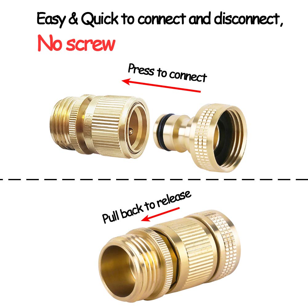HQMPC Garden Hose Quick Connect Solid Brass Quick Connector Garden Hose Fitting Water Hose Connectors 3/4 inch GHT (2SETS)