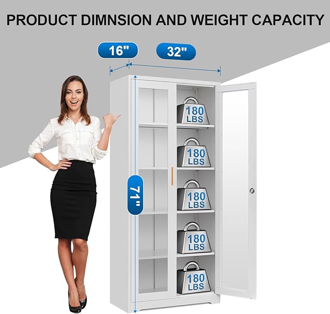 Polup Display Cabinet with Glass Doors, Metal Glass Display Case