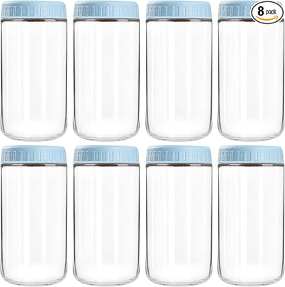 SHOWIN Overnight Oats Containers with Lids, 24oz Glass Jars with Lids 8 pcs, Light Blue, Wide Mouth Mason jars for Salad, Yogurt, Snacks, Meal Prep